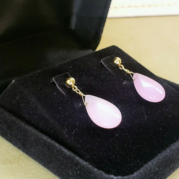 Rose Quartz & 14k Solid Gold Teardrop Style Earrings - Picture 1 of 11